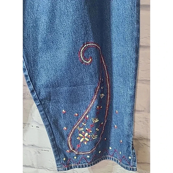 Double D Ranch Yoakum Denim Capri Jeans Women's Large Blue Embroidered Pull On - Picture 4 of 6